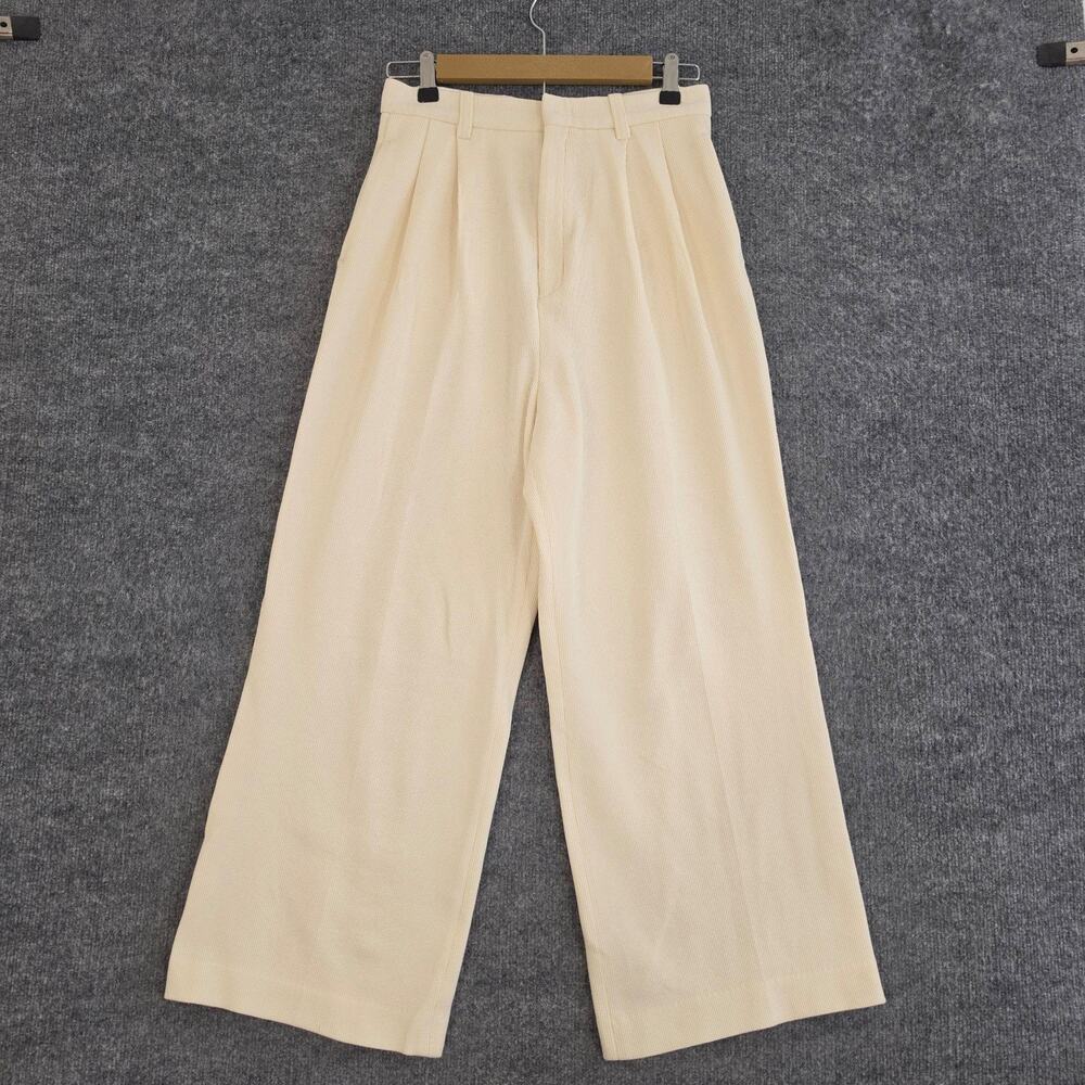 Frankie Shop Pants Small Textured Knit Wide Leg Beige Pleated Dressy Work Office